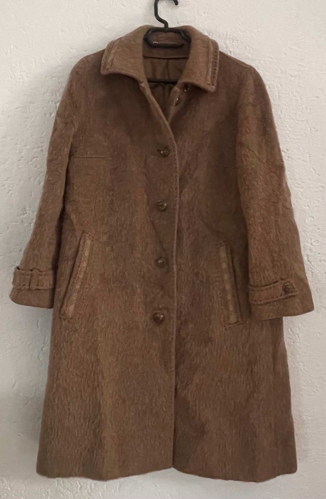 Vintage Alpaca Wol Mantel - Bruin (Maat 38/40/42), Vintage, Ophalen of Verzenden, Zo goed als nieuw, Bruin