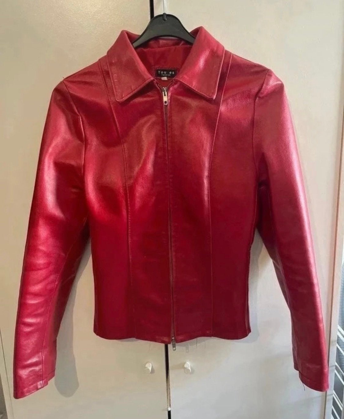 Rode leren jas, Kleding | Dames, Ophalen of Verzenden, Zo goed als nieuw, Maat 34 (XS) of kleiner, Rood