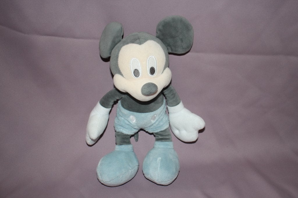 Mickey mouse grijs/blauw - knuffel plush 28cm, Muis, Disney, Grijs, Ophalen of Verzenden