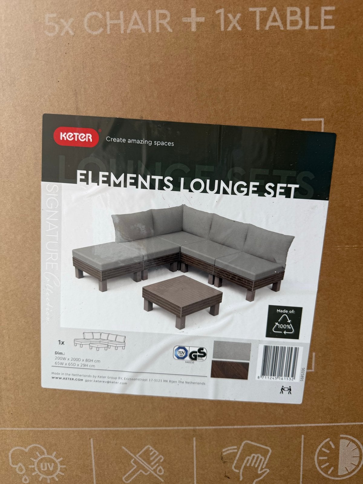 Keter Elements Lounge Set 5-persoons, Tuin en Terras, Ophalen, 5 zitplaatsen, Kunststof, Nieuw