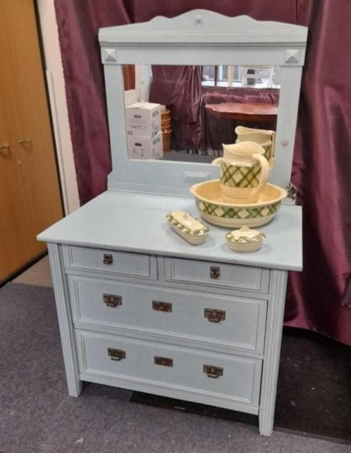 Mooie oude kaptafel commode ladennkast met spiegel, 50 tot 70 cm, Ophalen of Verzenden, 90 tot 105 cm, 100 cm of meer