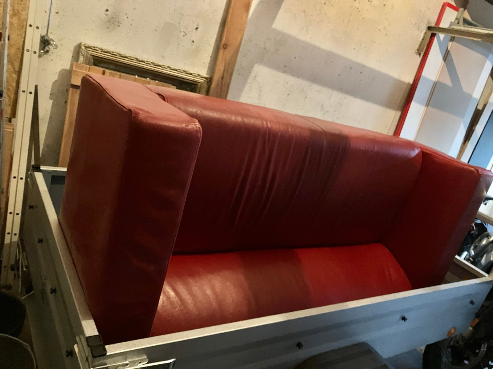 Ikea Klippan bank, rood leer, gratis, Ophalen, Gebruikt, 150 tot 200 cm, Tweepersoons