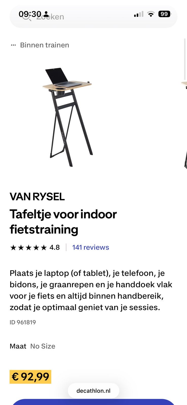 Tafeltje indoor fietstraining Decathlon, Ophalen, Zo goed als nieuw