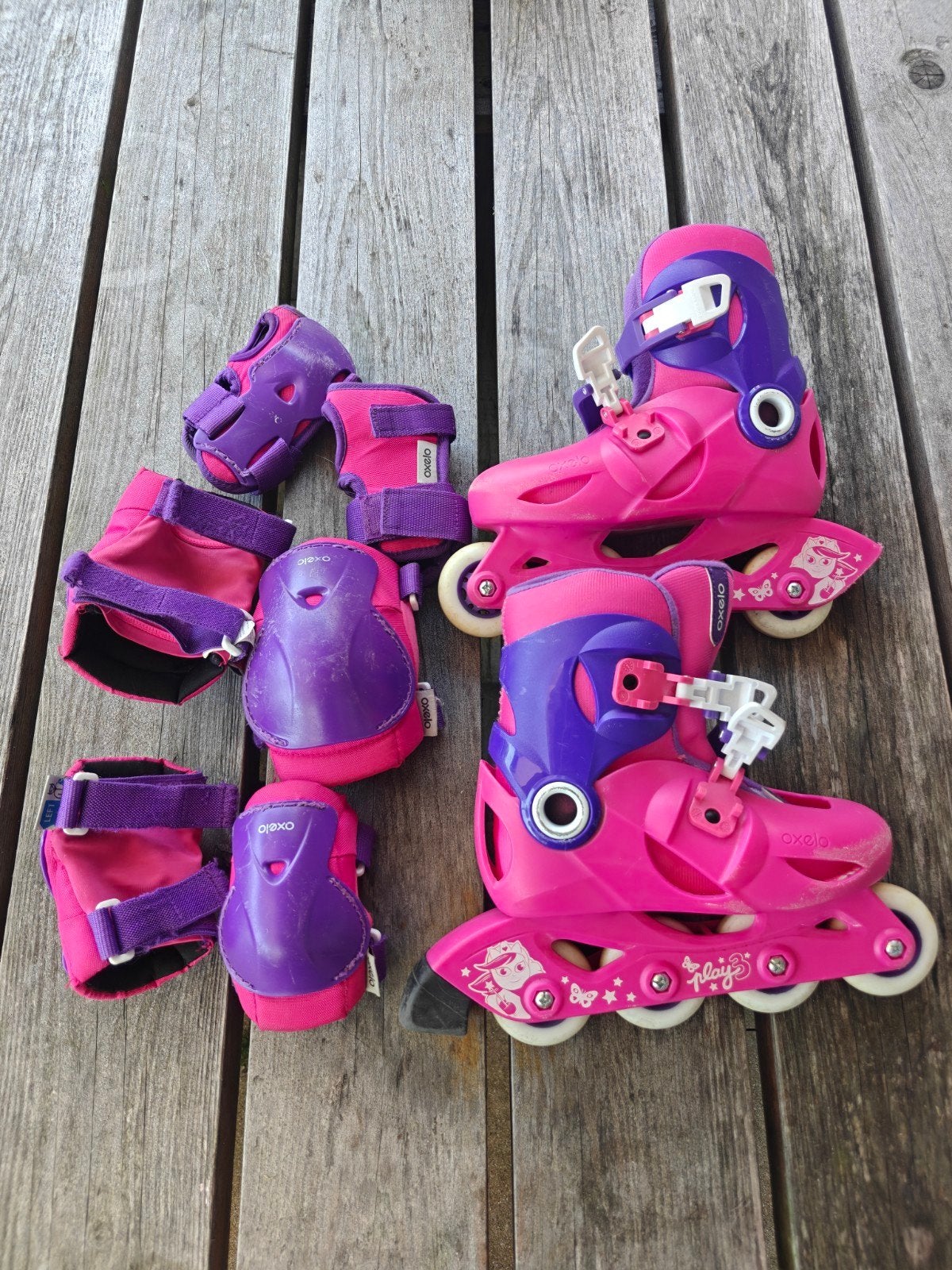 Skeelers Oxelo maat 30-32 incl. beschermers, Ophalen, Gebruikt, Kinderen