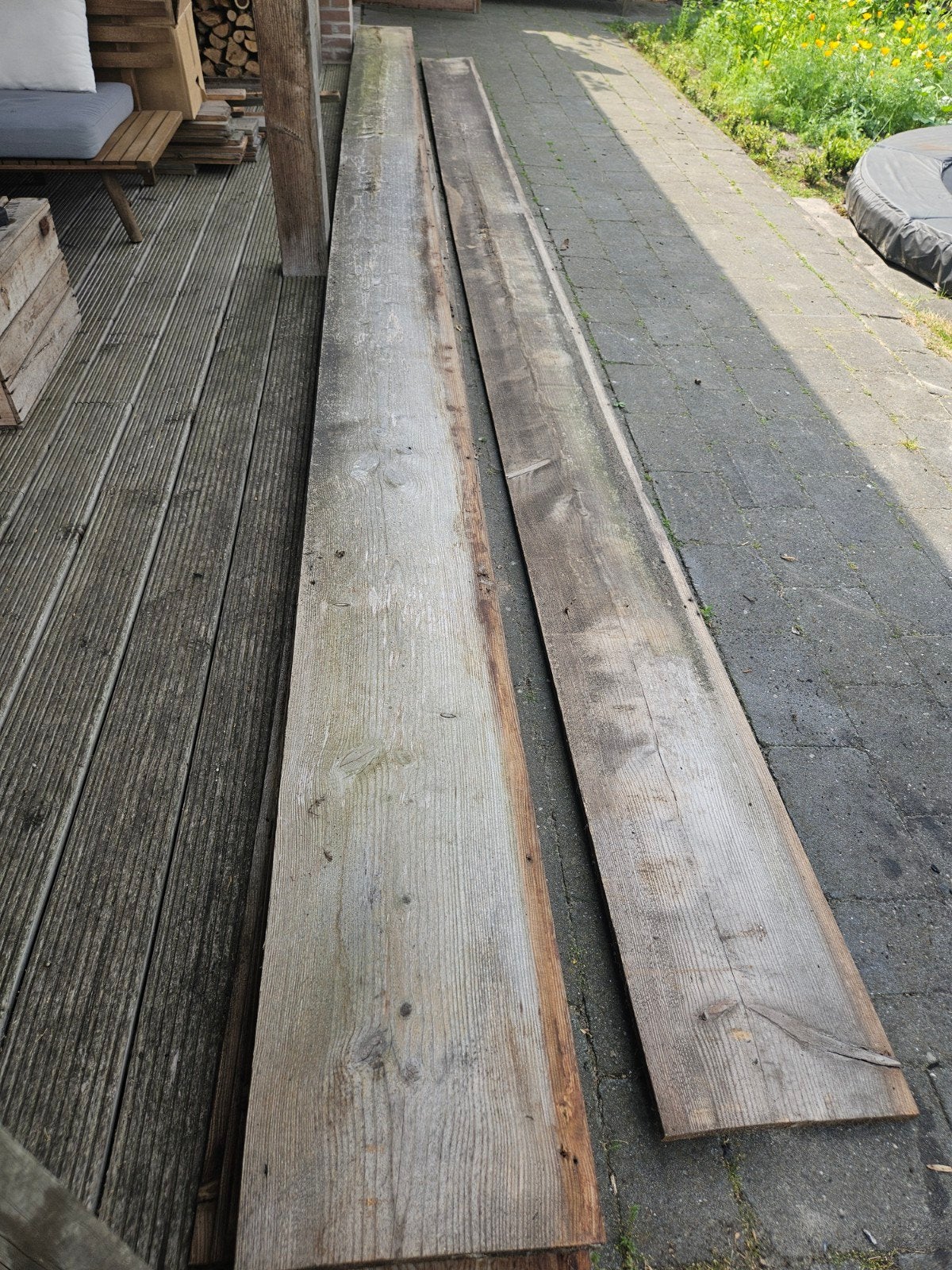 Gebruikte douglasplanken 650x34x2cm, Tuin en Terras, Ophalen, Gebruikt, 250 cm of meer, Planken