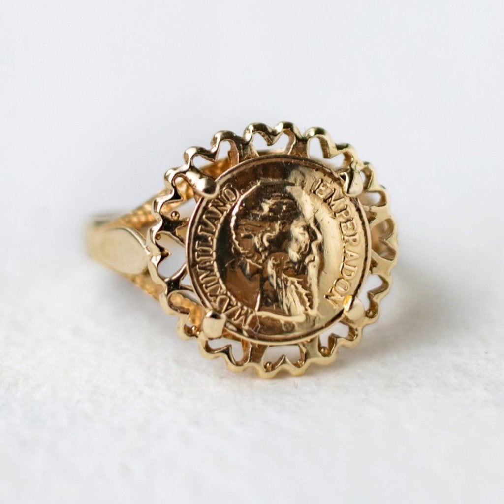 Vintage 9K gouden coin ring maat 16,5, Ophalen of Verzenden, Met edelsteen, Dame, Goud