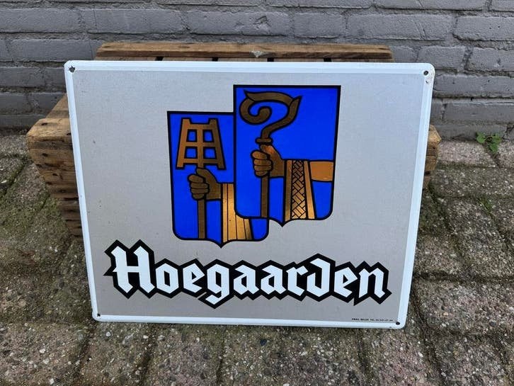 Vintage Hoegaarden reclamebord - Email Belgisch, Reclamebord, Gebruikt, ., Ophalen of Verzenden