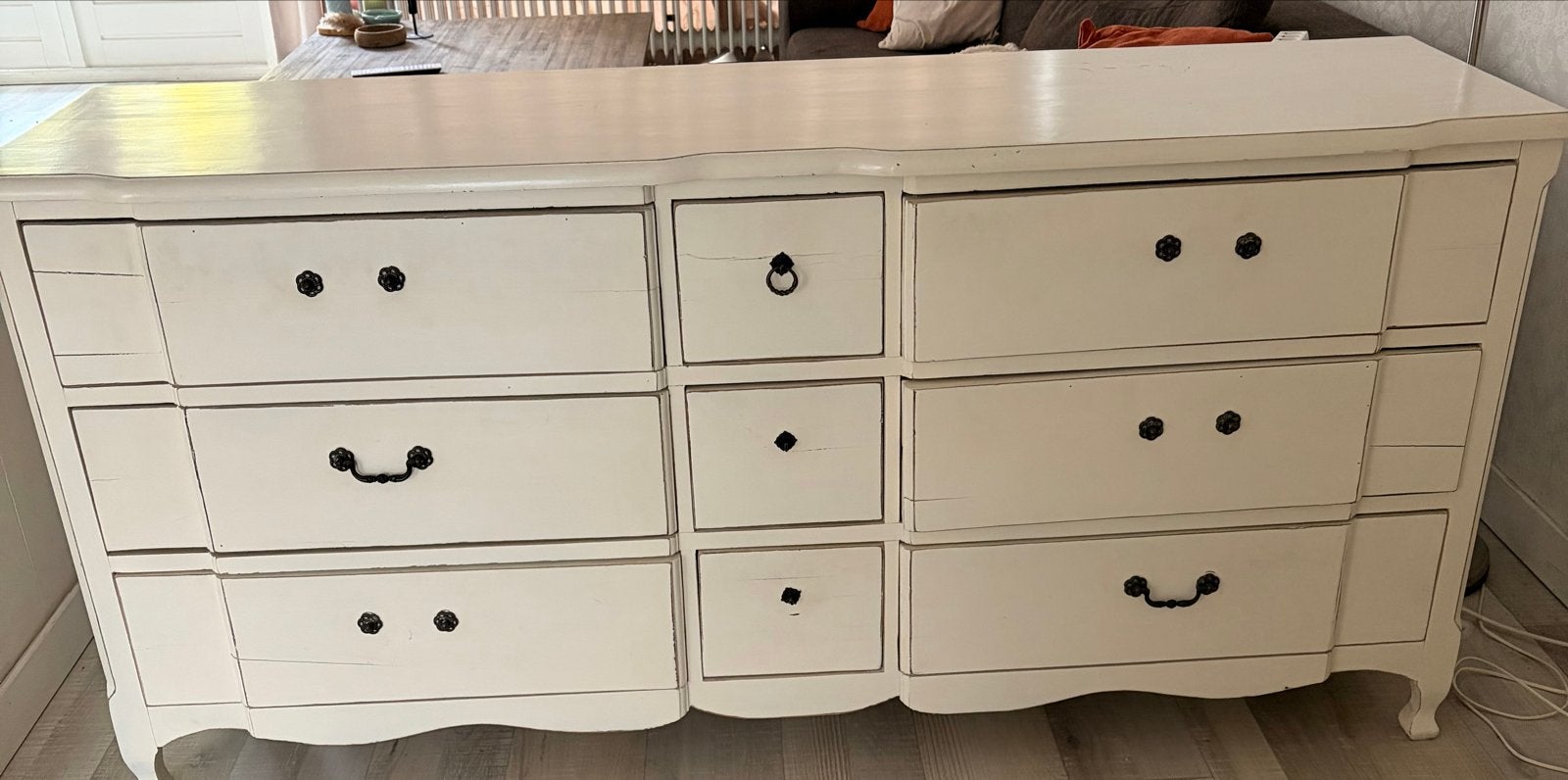 Crème dressoir met 9 lades - Landelijke stijl, Huis en Inrichting, Ophalen, Gebruikt, 150 tot 200 cm, Met lade(s)