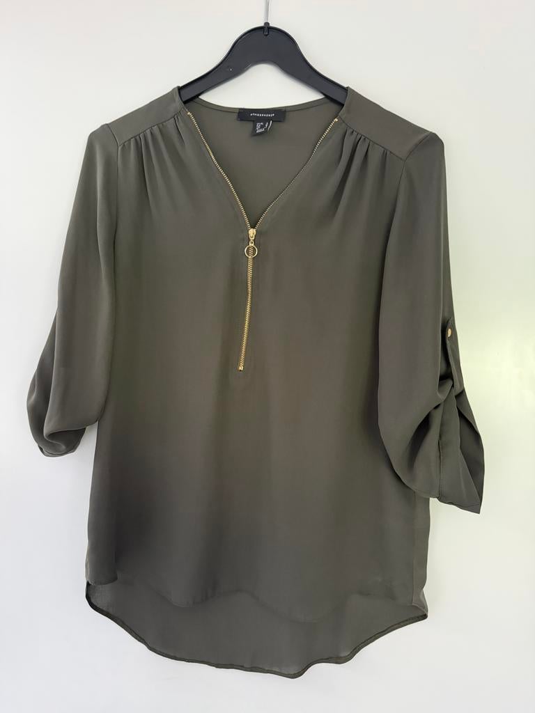Khaki Blouse met Gouden Rits, Verzenden, Zo goed als nieuw, Maat 38/40 (M), Groen