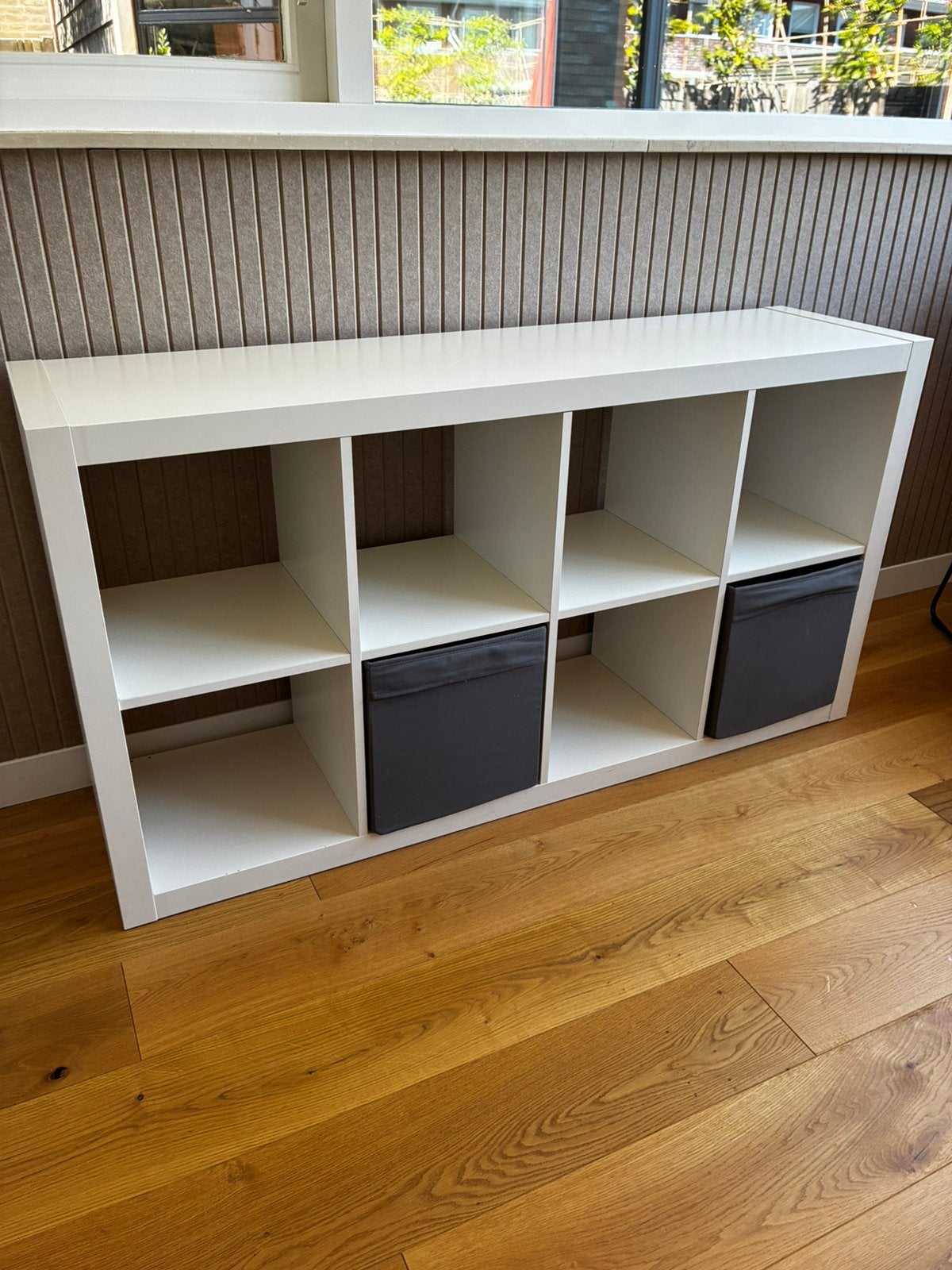 IKEA KALLAX kast wit 147x77 cm + 2 opbergboxen, Ophalen, Zo goed als nieuw, 25 tot 50 cm, Minder dan 150 cm