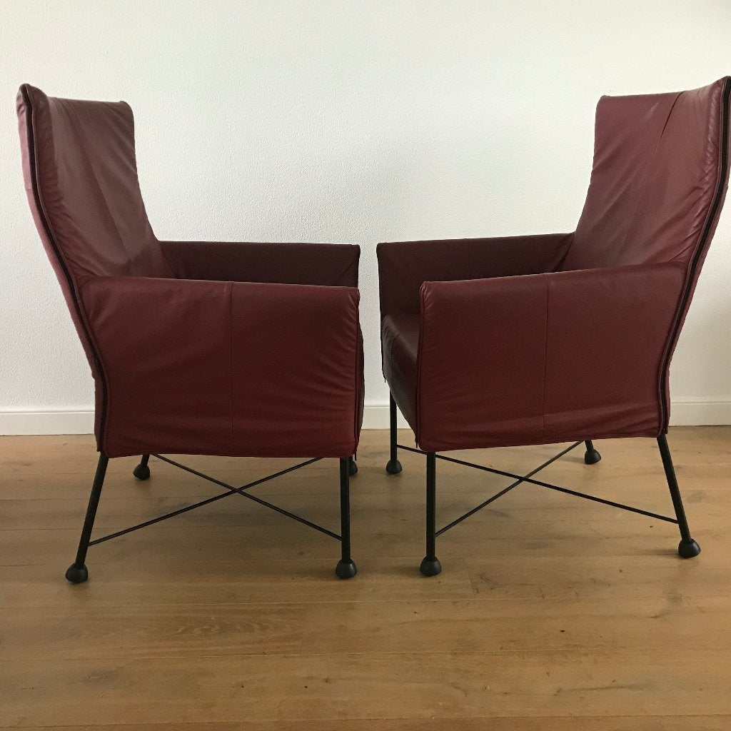 6 Montis Charly design modern fauteuils leer donkerrood, Ophalen of Verzenden, Nvt, Nvt, Leer
