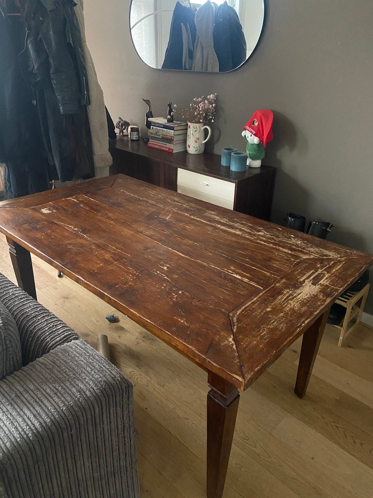 Vintage houten tafel, Ophalen, Zo goed als nieuw, Rechthoekig, 50 tot 100 cm