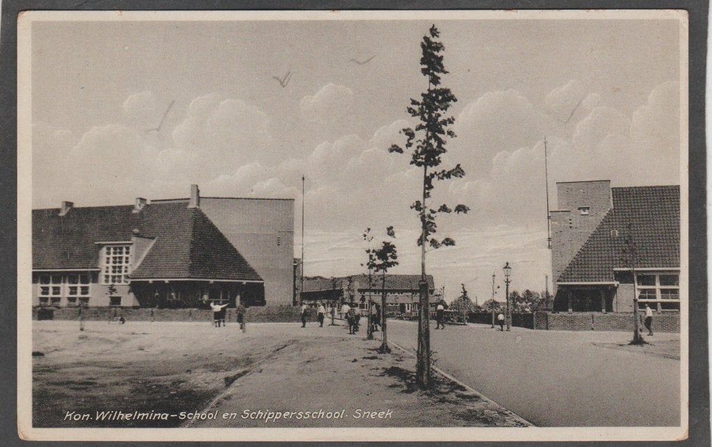 sneek kon.wilhelminaschool en schippersschool, Verzenden, 1920 tot 1940, Gelopen, Friesland