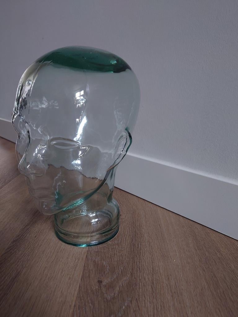 Glazen Hoofd Mannequin - Decoratief en Praktisch, Huis en Inrichting, Groen, Ophalen of Verzenden, Zo goed als nieuw, Modern