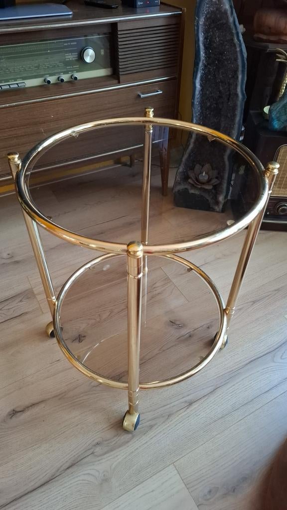 Vintage Hollywood Regency Ronde Bar Trolley, Minder dan 55 cm, Gebruikt, Metaal of Aluminium, Rond