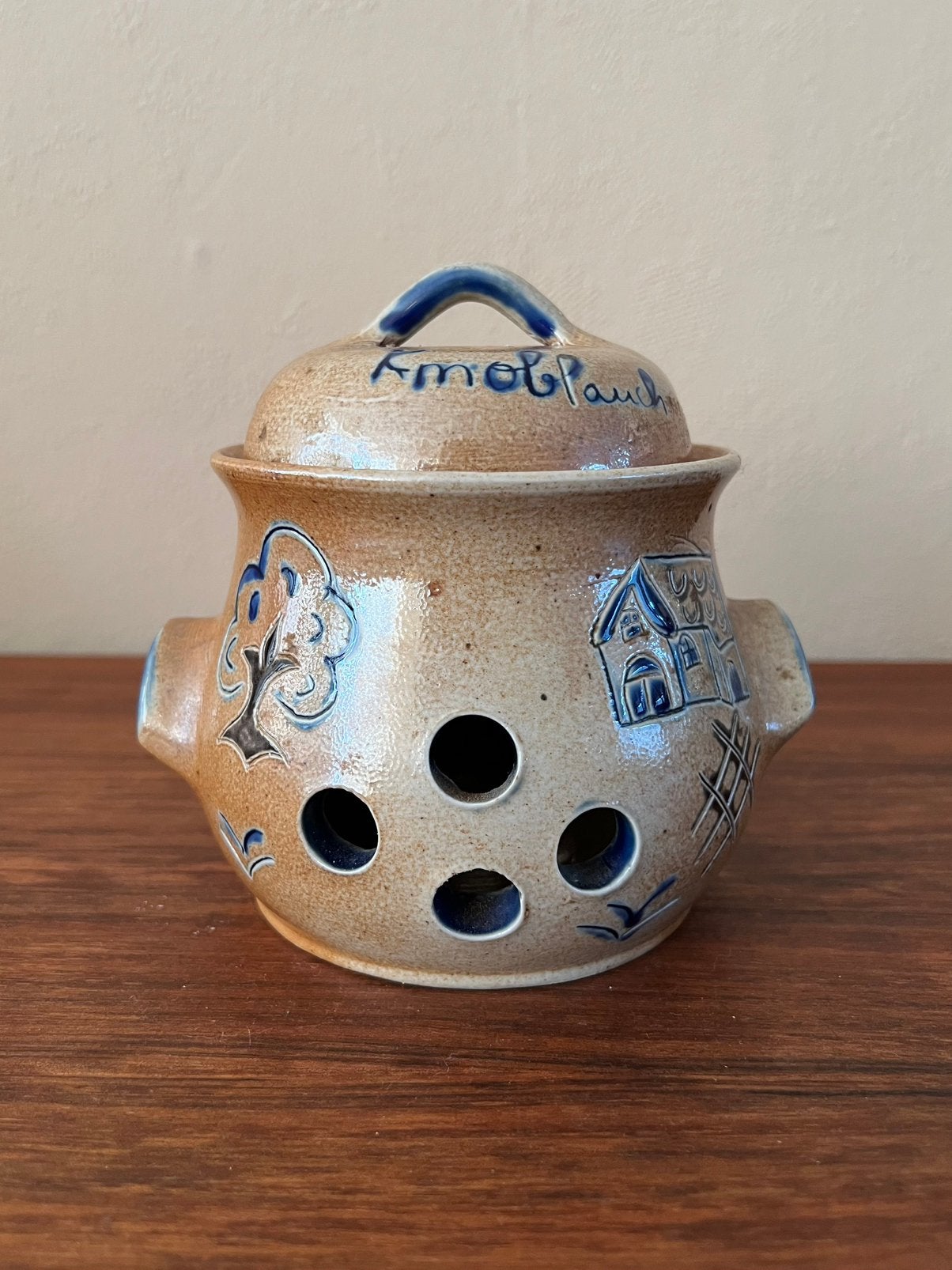 Vintage knoflook bewaarpot keuken handgemaakt keramiek, Ophalen of Verzenden, Keramiek, Overige stijlen, Overige typen