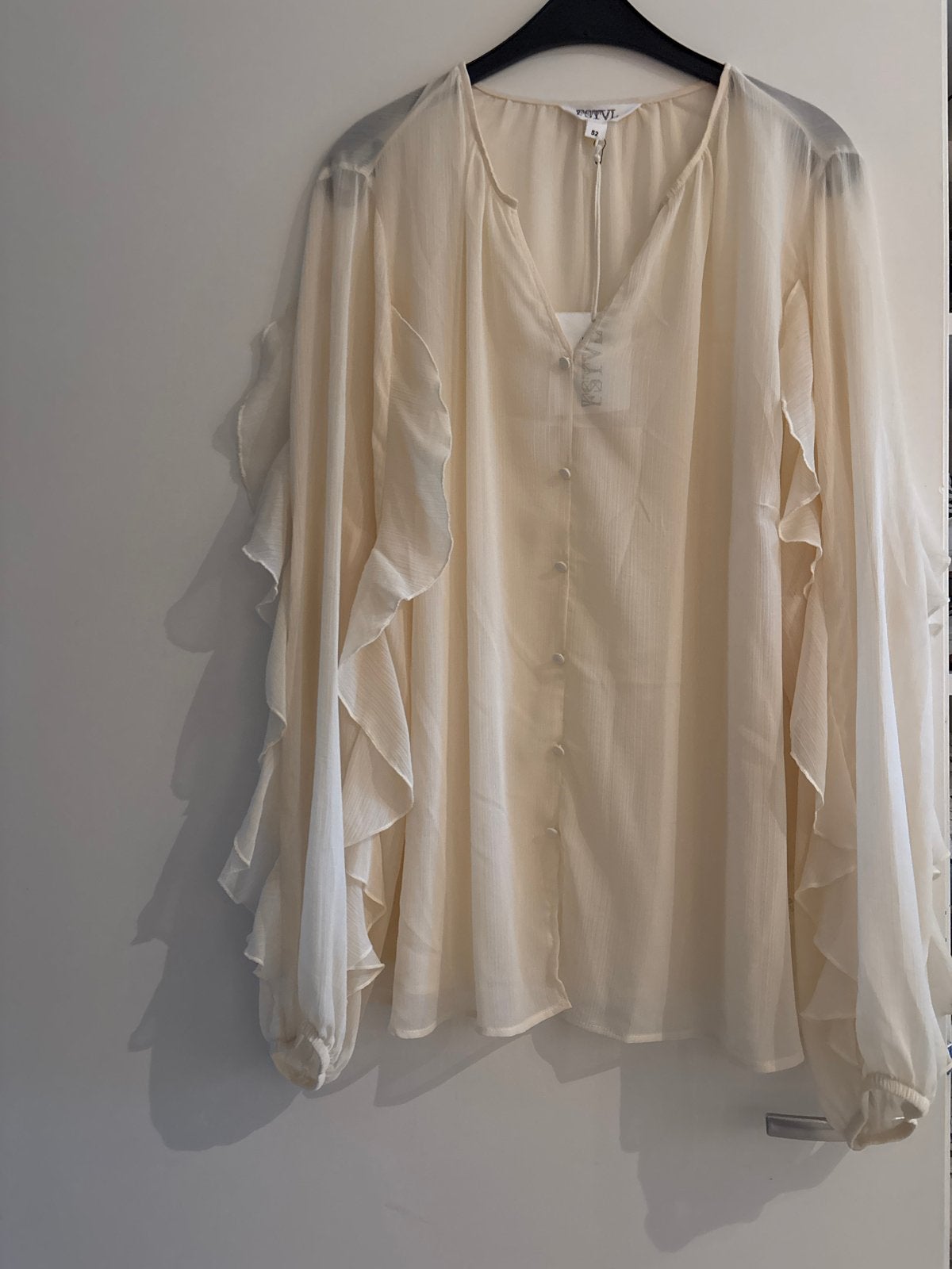 MS Mode Tuniek met Franje Mouwen - Feestdagen Geschikt, Kleding | Dames, Ophalen of Verzenden, Nieuw, Beige, Blouse of Tuniek