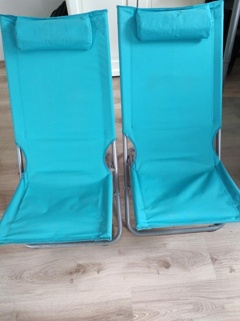 2 lage blauwe opvouwbare stoeltjes, Caravans en Kamperen, Ophalen of Verzenden, Gebruikt, Campingstoel