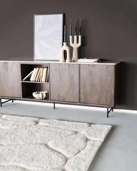 Eleonora Lio dressoir 3-deurs mangohout design, Overige materialen, Nieuw, Ophalen of Verzenden, 200 cm of meer
