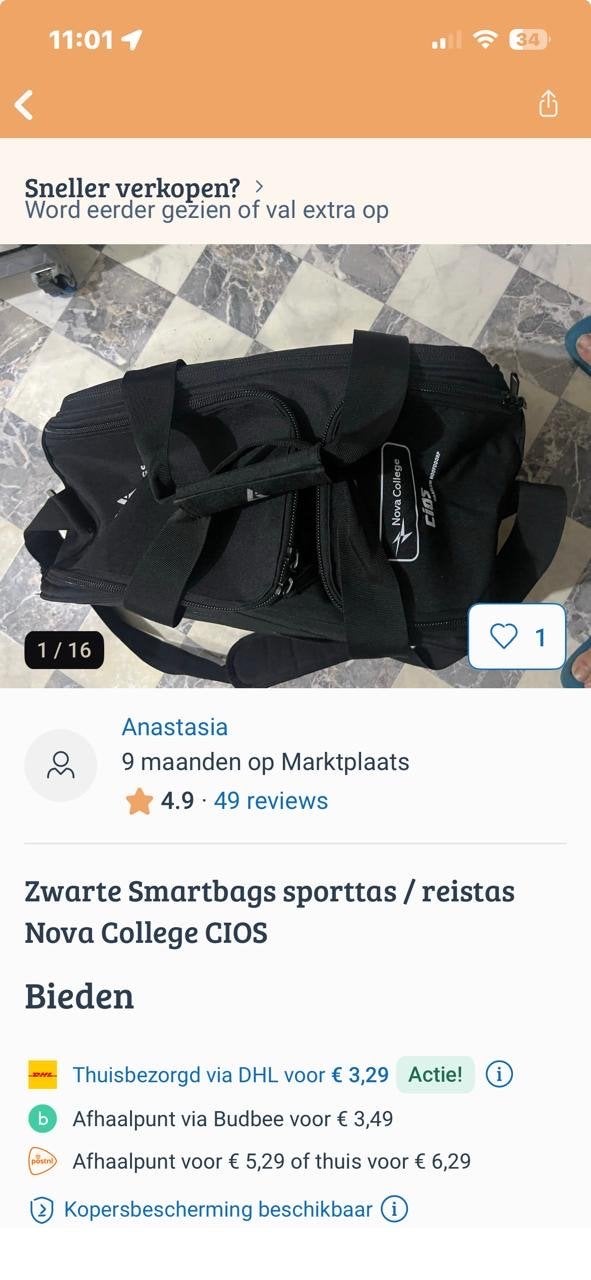 Zwarte Smartbags sporttas / reistas Nova College CIOS, 30 cm of meer, Zwart, Ophalen of Verzenden, Zo goed als nieuw