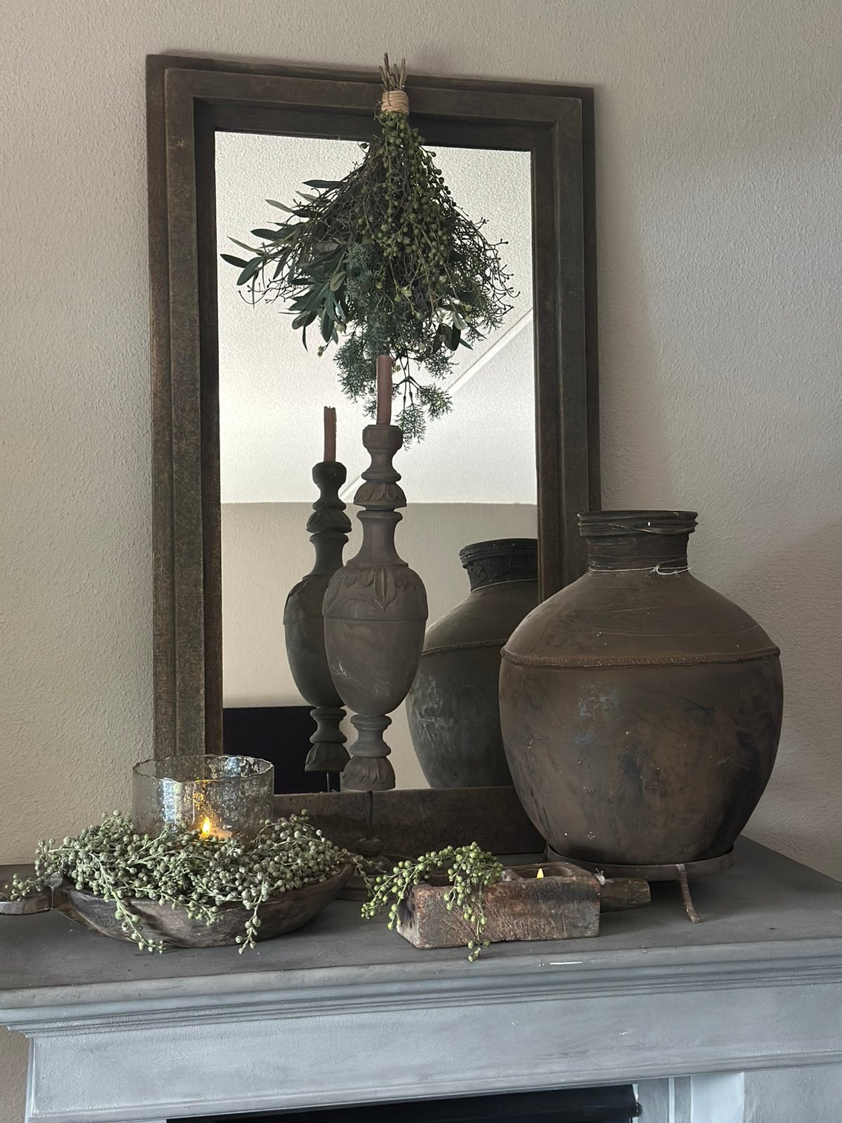 Groot oud houten spiegel, Huis en Inrichting, Woonaccessoires | Spiegels, Ophalen of Verzenden, Rechthoekig, 50 tot 75 cm, 100 tot 150 cm