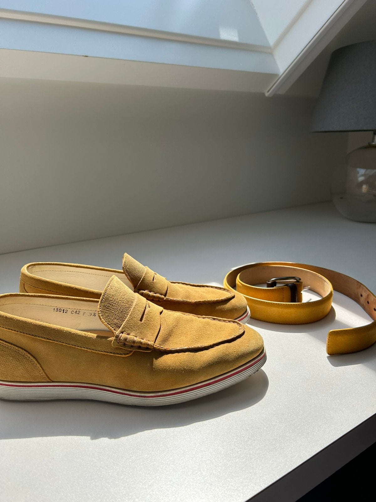 Zgan Gant suede riem en zgan Santoni loafers 9,5, Ophalen, Zo goed als nieuw, Overige kleuren