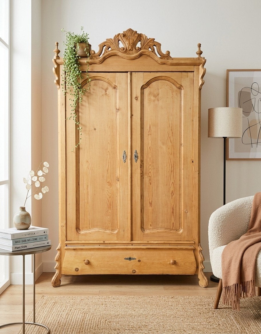 💛Antieke brocante grenen kuifkast vintage meidenkast kast, Verzenden
