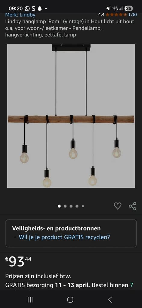 Leuke Lindby hanglamp 'Rom' (vintage) met 5 lampen, Huis en Inrichting, Lampen | Hanglampen, Gebruikt, 50 tot 75 cm, Hout, Metaal