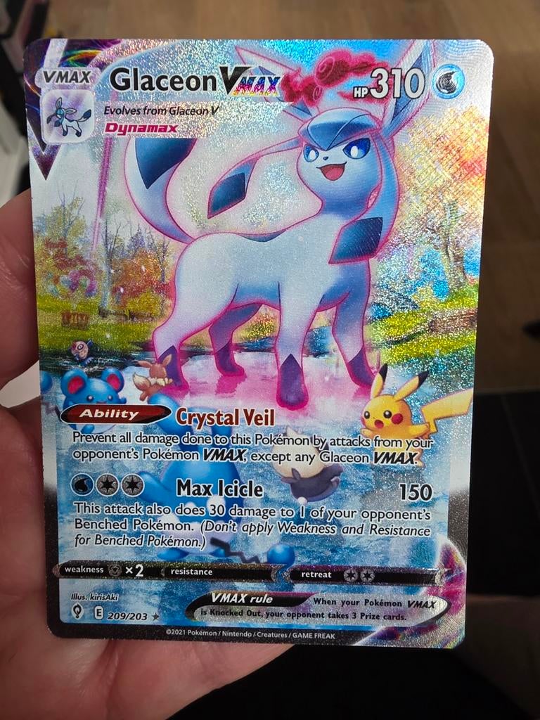 Glaceon vmax 209 evolving skies pokemon kaart, Ophalen of Verzenden, Zo goed als nieuw