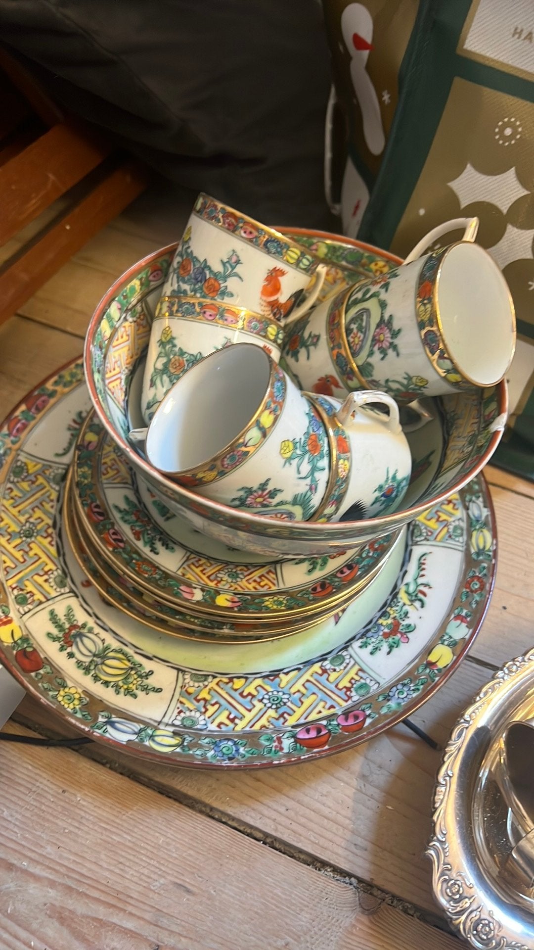 Vintage Chinees servies met haanmotief, Ophalen of Verzenden