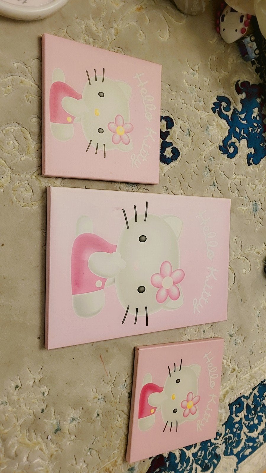 Set van 3 Hello Kitty schilderijen, Minder dan 50 cm, Gebruikt, Ophalen of Verzenden, Schilderij