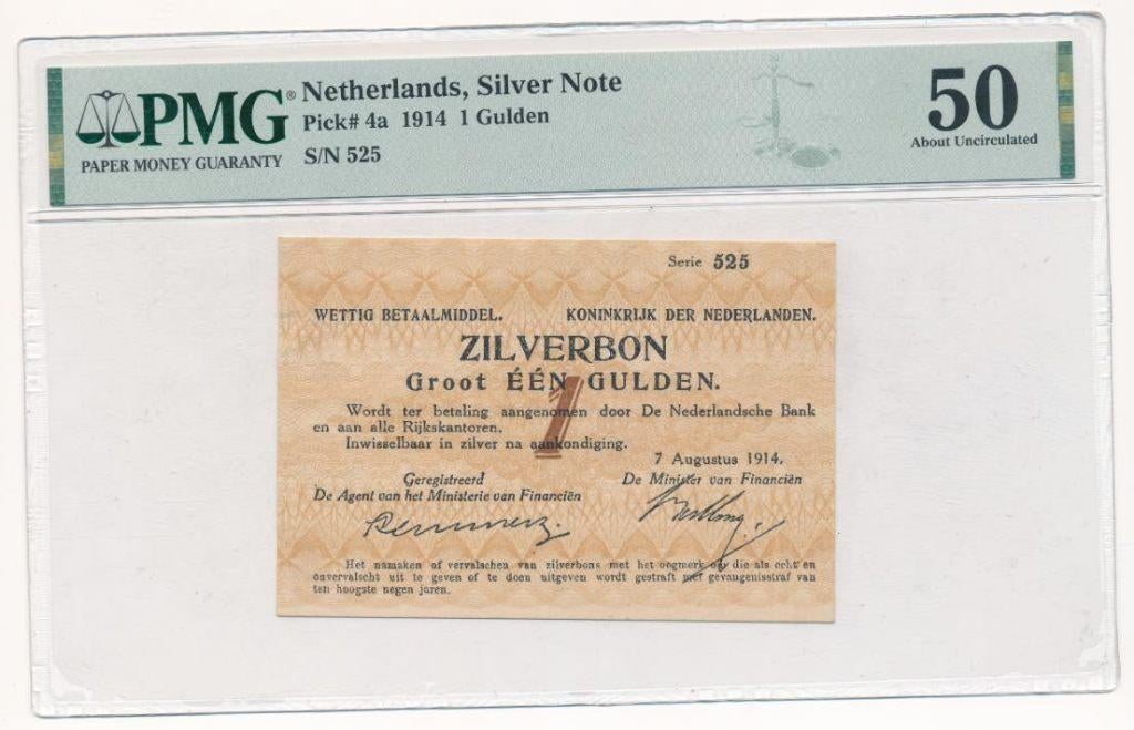 Nederland Zilverbon 1 gulden 1914 PMG 50, Postzegels en Munten, Bankbiljetten | Nederland, Ophalen of Verzenden, 1 gulden, Los biljet