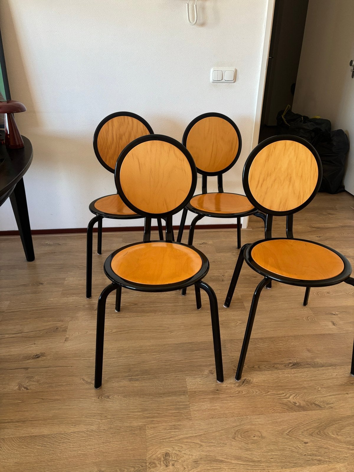 Postmodern vintage design 80s stoelen 4x, Ophalen, Gebruikt, Zwart, Vier