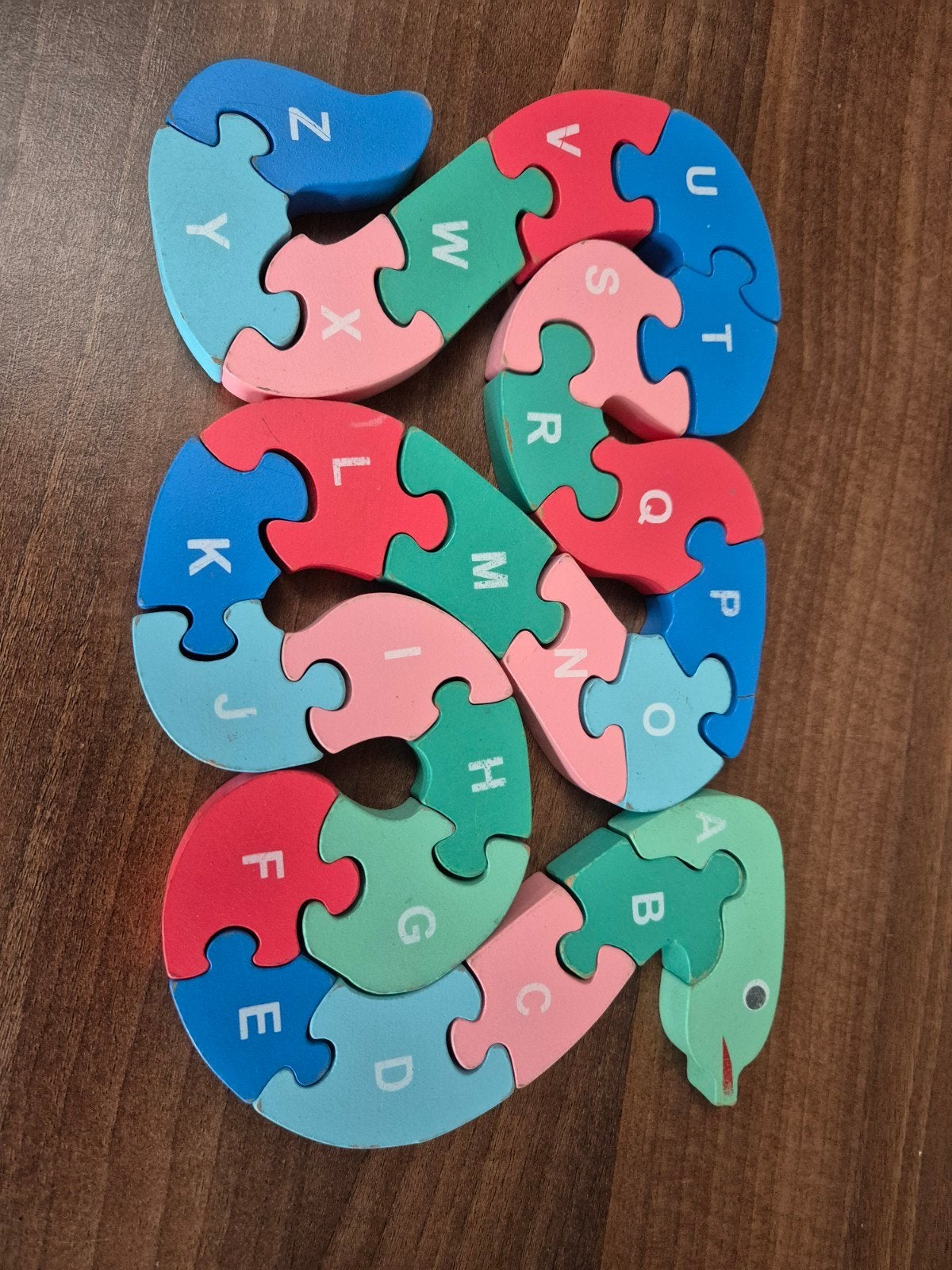 Houten cijfer- en letterpuzzel slang, Ophalen of Verzenden, Zo goed als nieuw, Overige typen
