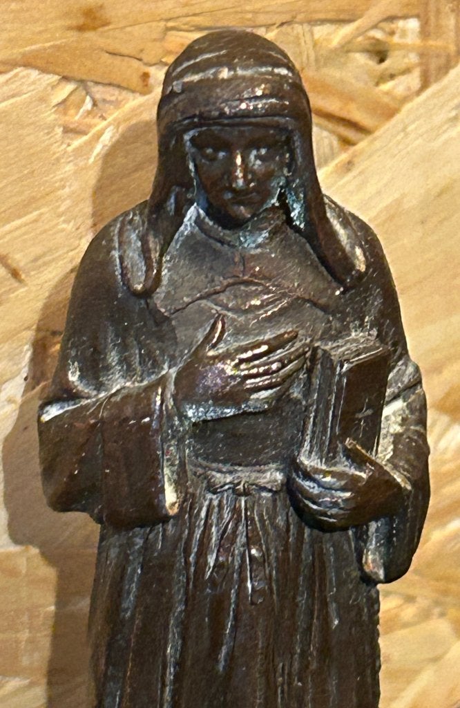 Brons of koper beeld van heilige met boek, Antiek en Kunst, Ophalen of Verzenden