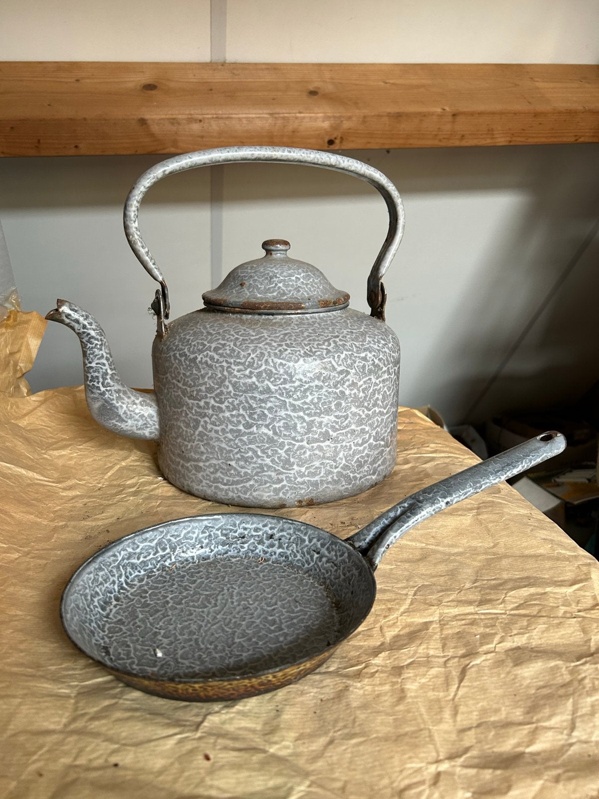 Vintage waterketel en koekenpan, Antiek en Kunst, Ophalen