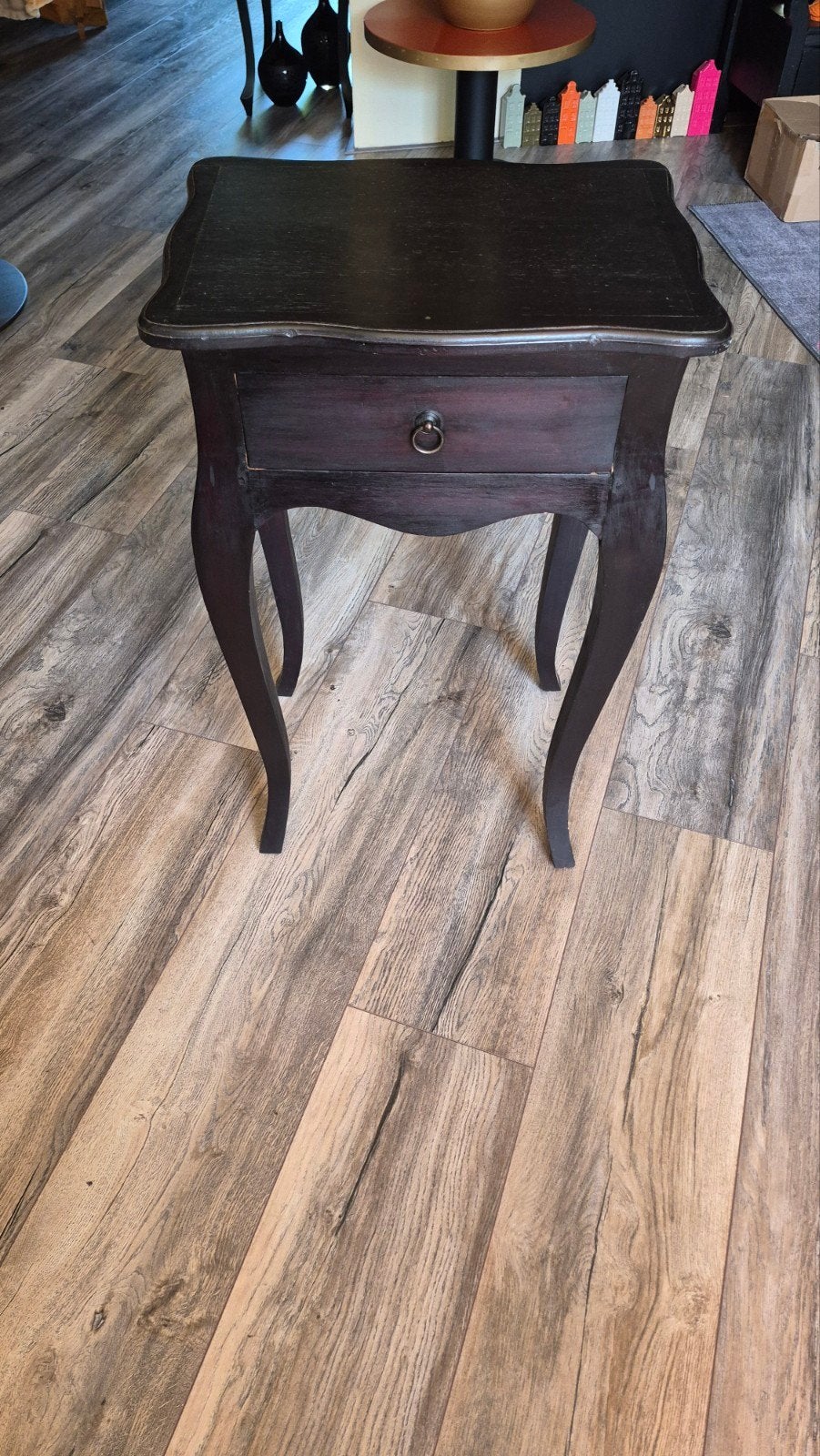 Brocante Ladekastje - Zwart Houten Bijzettafel, Antiek en Kunst, Ophalen