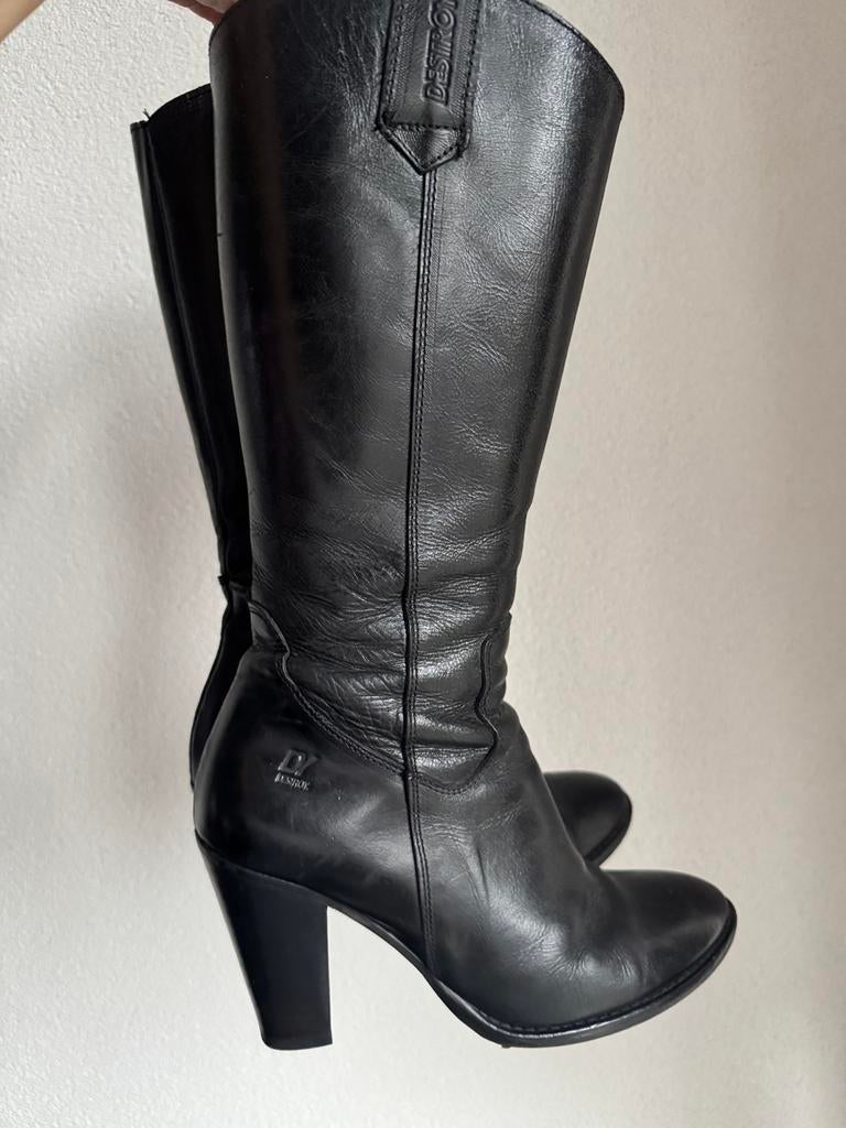 Vintage Destroy zwarte lederen western stijl cowboy laarzen, Vintage, Hoge laarzen, Vintage, Ophalen of Verzenden