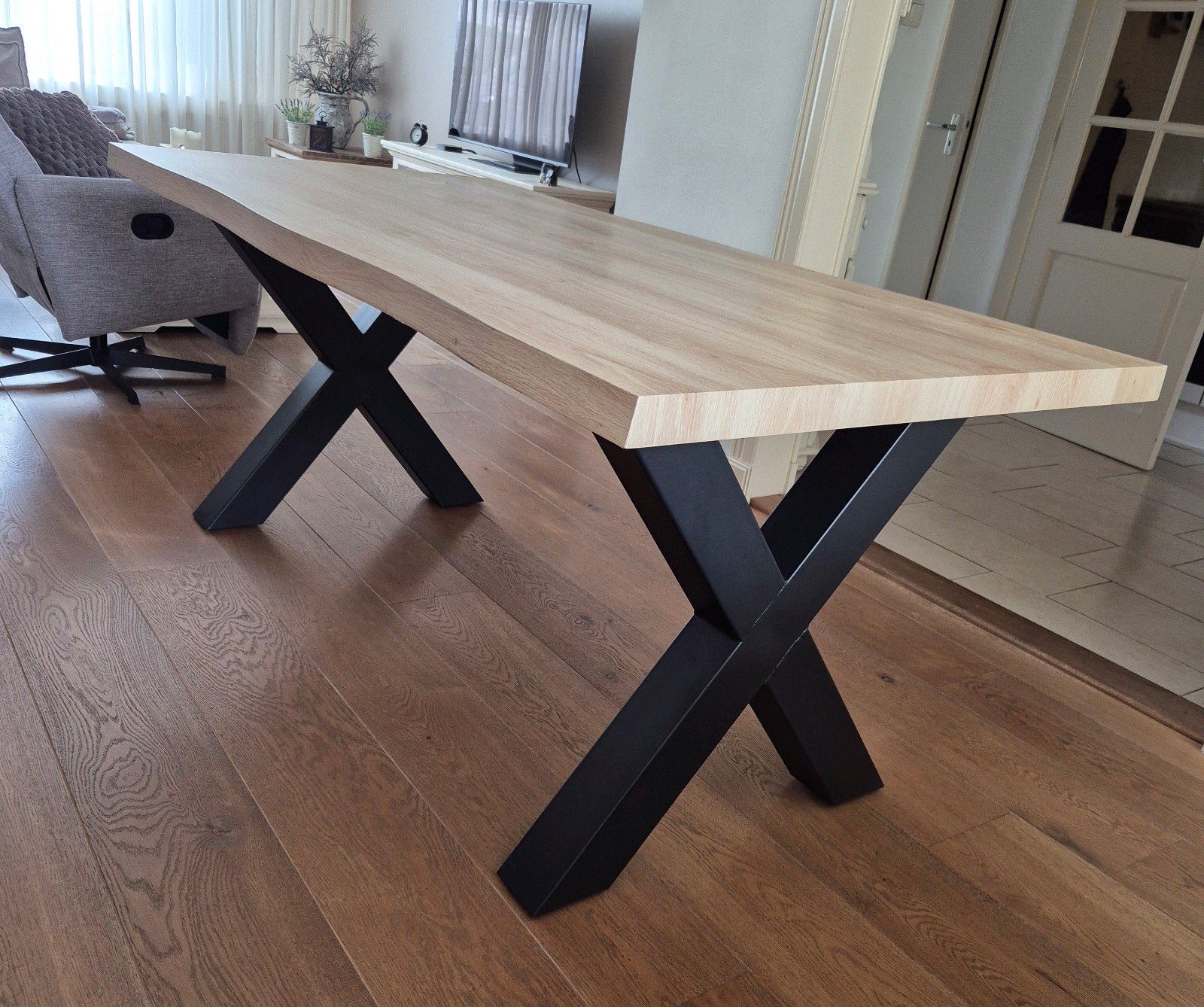 Eettafel te koop (staal/hout), Ophalen, Zo goed als nieuw, Overige vormen, 50 tot 100 cm