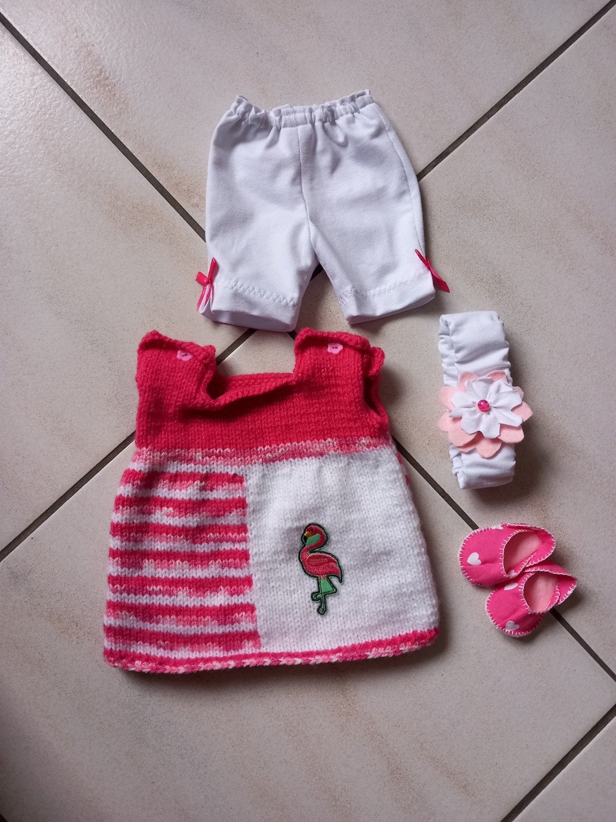 Zelfgemaakte poppenkleertjes voor pop 43 cm 4 delig., Ophalen of Verzenden, Nieuw, Babypop