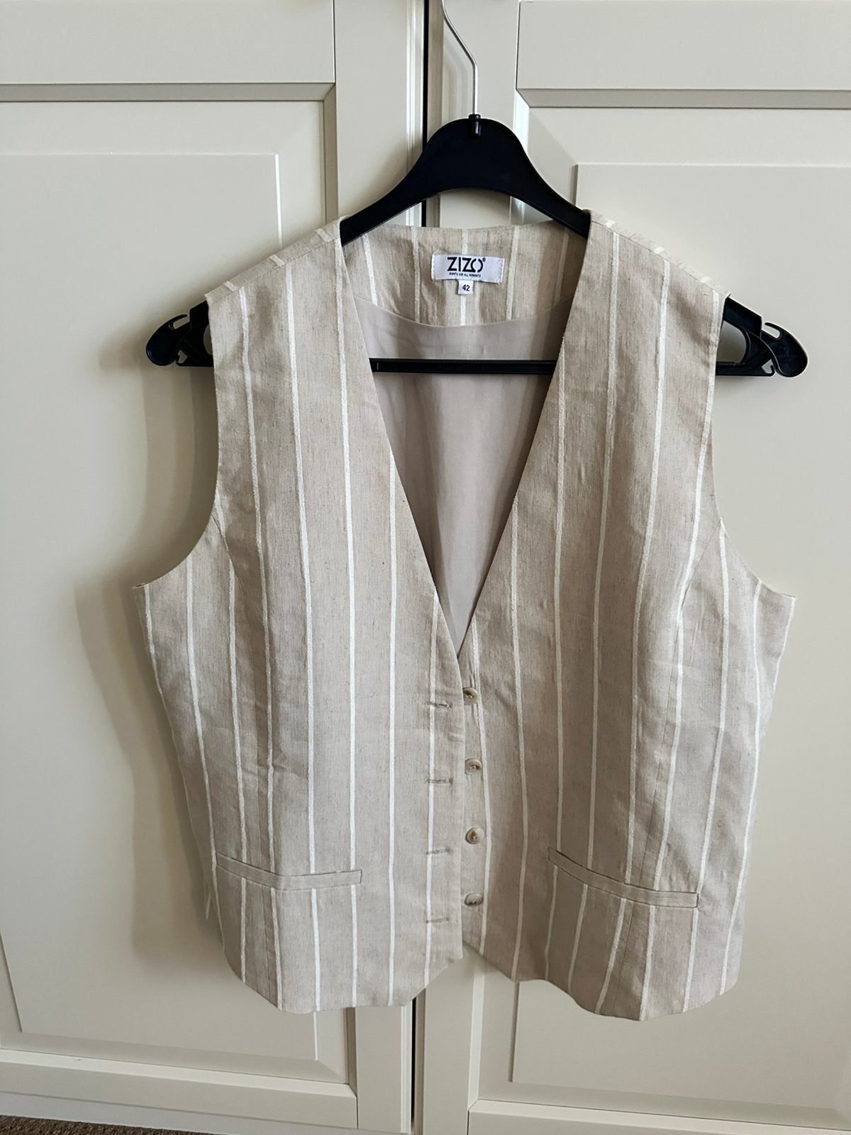 Dames gilet ZiZO maat 42 linnen, Verzenden, Zo goed als nieuw, Maat 42/44 (L), Beige