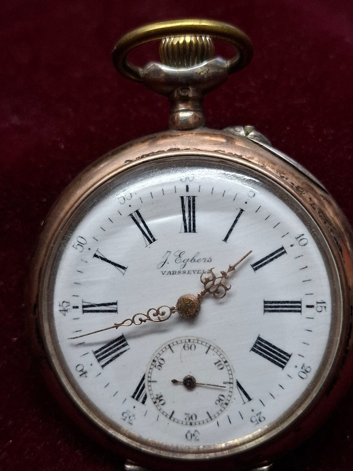 Antiek zakhorloge J. Egbers Varsseveld met paardgravure zilv, Ophalen of Verzenden