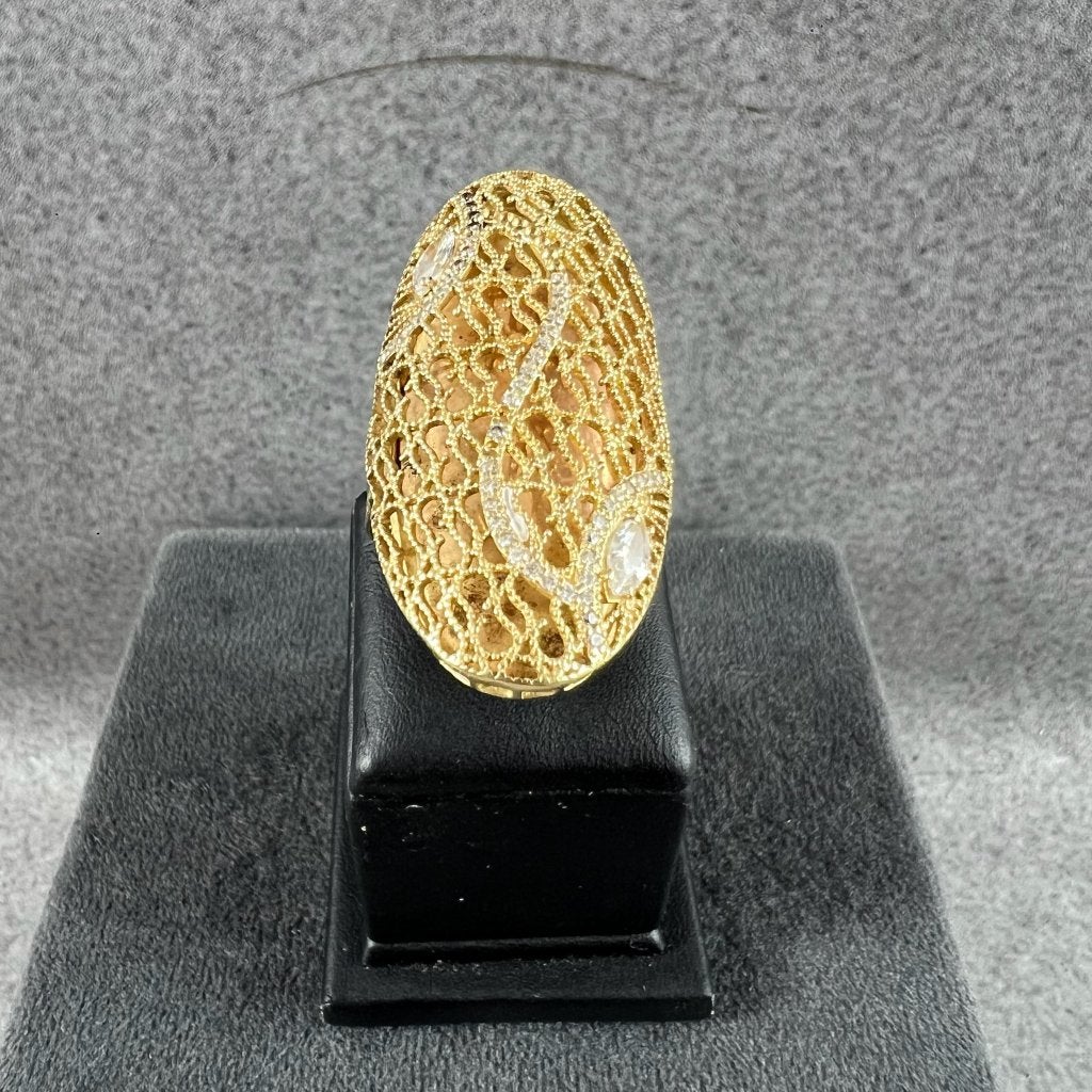 Gouden Ring | 14k | 7,36g | ovale tafel +zirk | 20,5| 413455, Gebruikt, 20 of groter, Ophalen of Verzenden, Dame