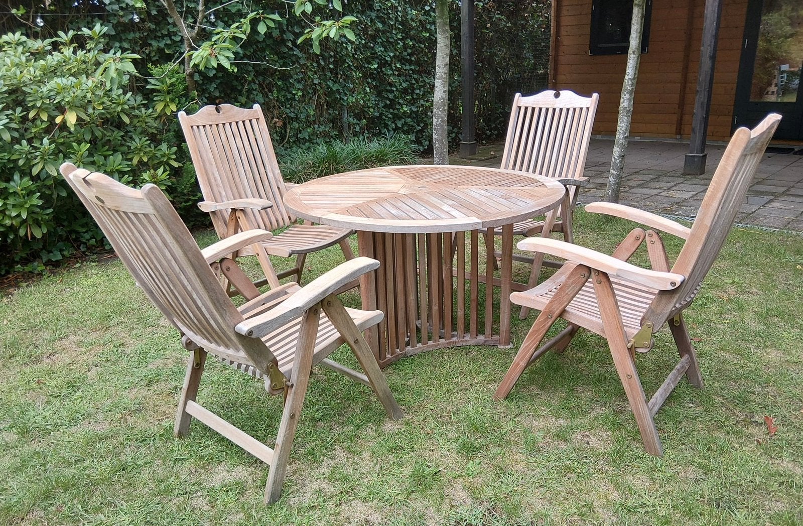 Complete teakhouten tuinset inclusief kussens, Ophalen, Zo goed als nieuw, Teakhout