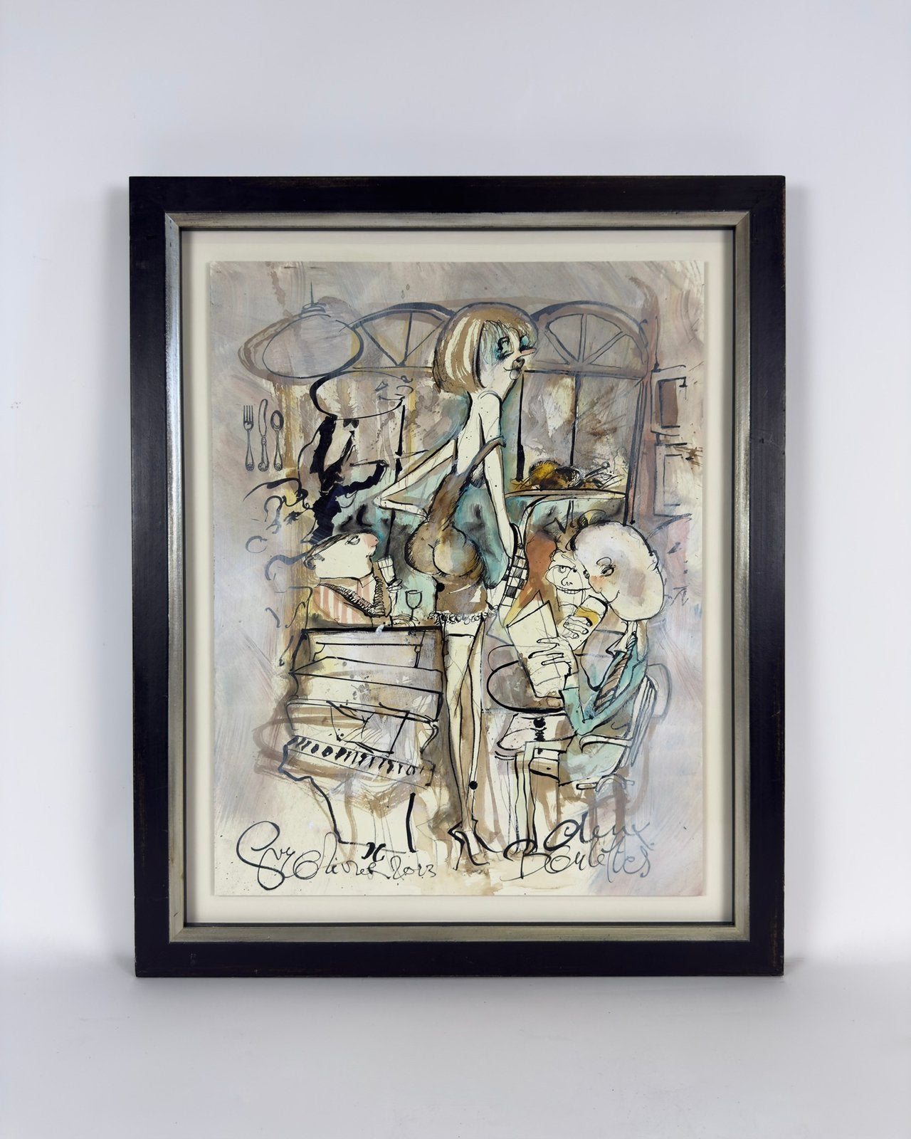 Guy Olivier – Aux Boulettes (2013), Antiek en Kunst, Kunst | Schilderijen | Modern, Ophalen, Figuren, Papier/karton, Gemengde techniek
