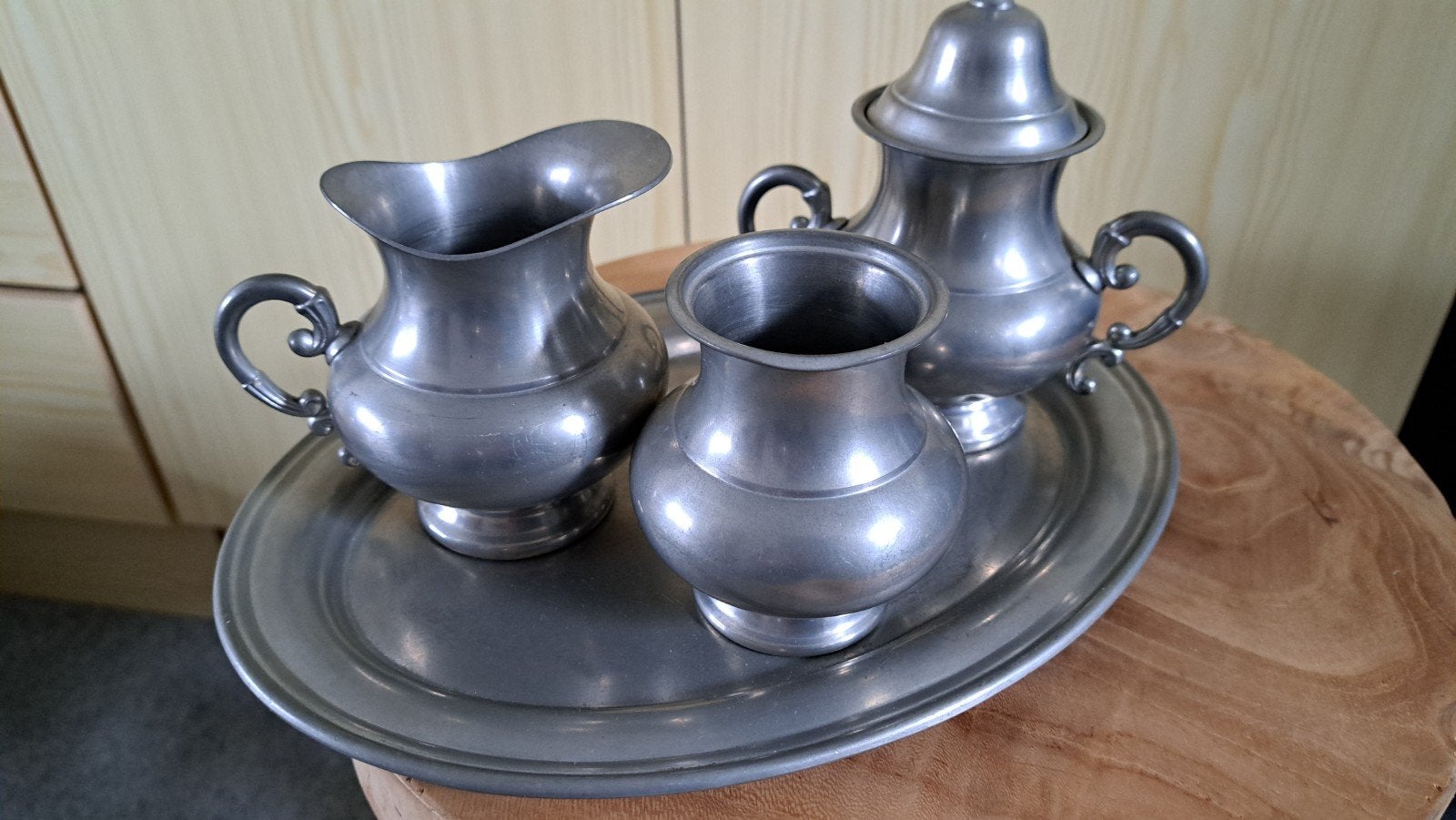 Antiek Tinnen Koffie- of Theeservies op Dienblad, Antiek en Kunst, Ophalen