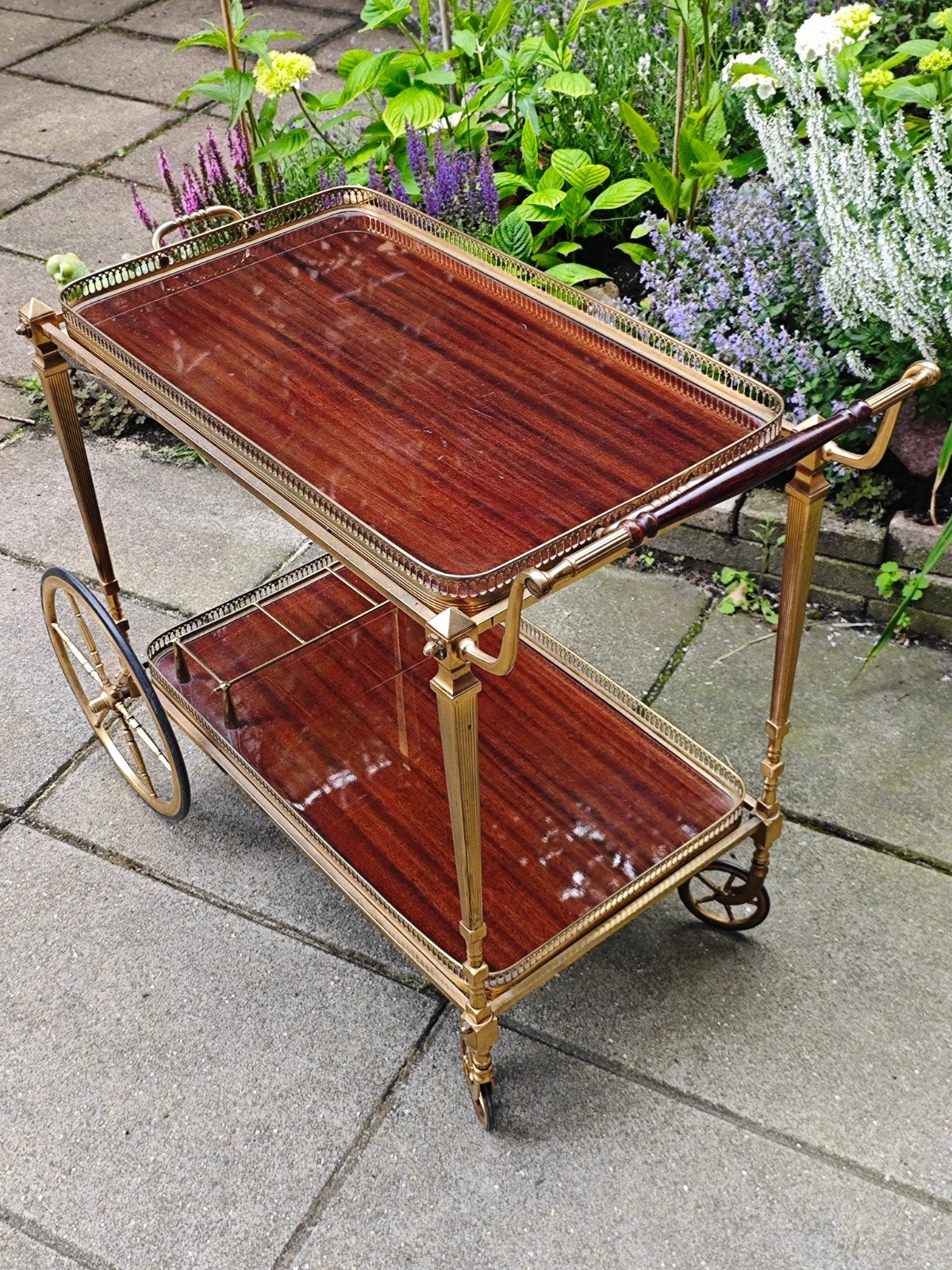 Antieke Mahonie & Messing Bar Cart / Serveerwagen, Ophalen of Verzenden