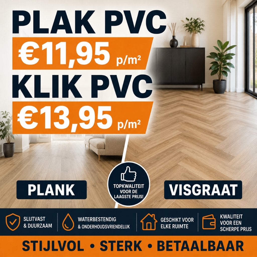 PVC Vloer - PVC Floor - Klik - Plak - Click - Dryback, Overige typen, Nieuw, Ophalen of Verzenden, 5 tot 10 m²