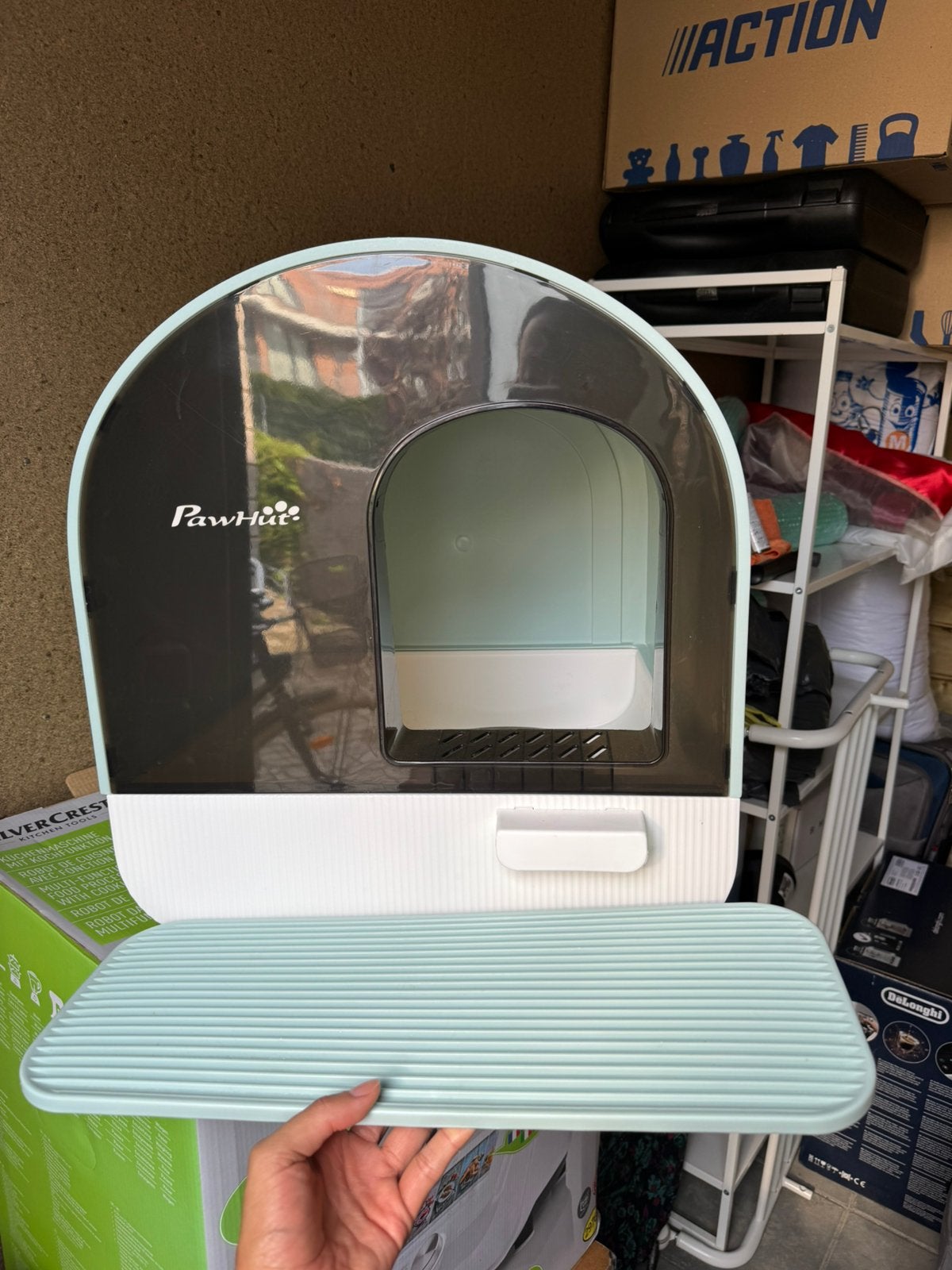 PawHut kattenbak / litter box – mint green & white, Ophalen, Zo goed als nieuw