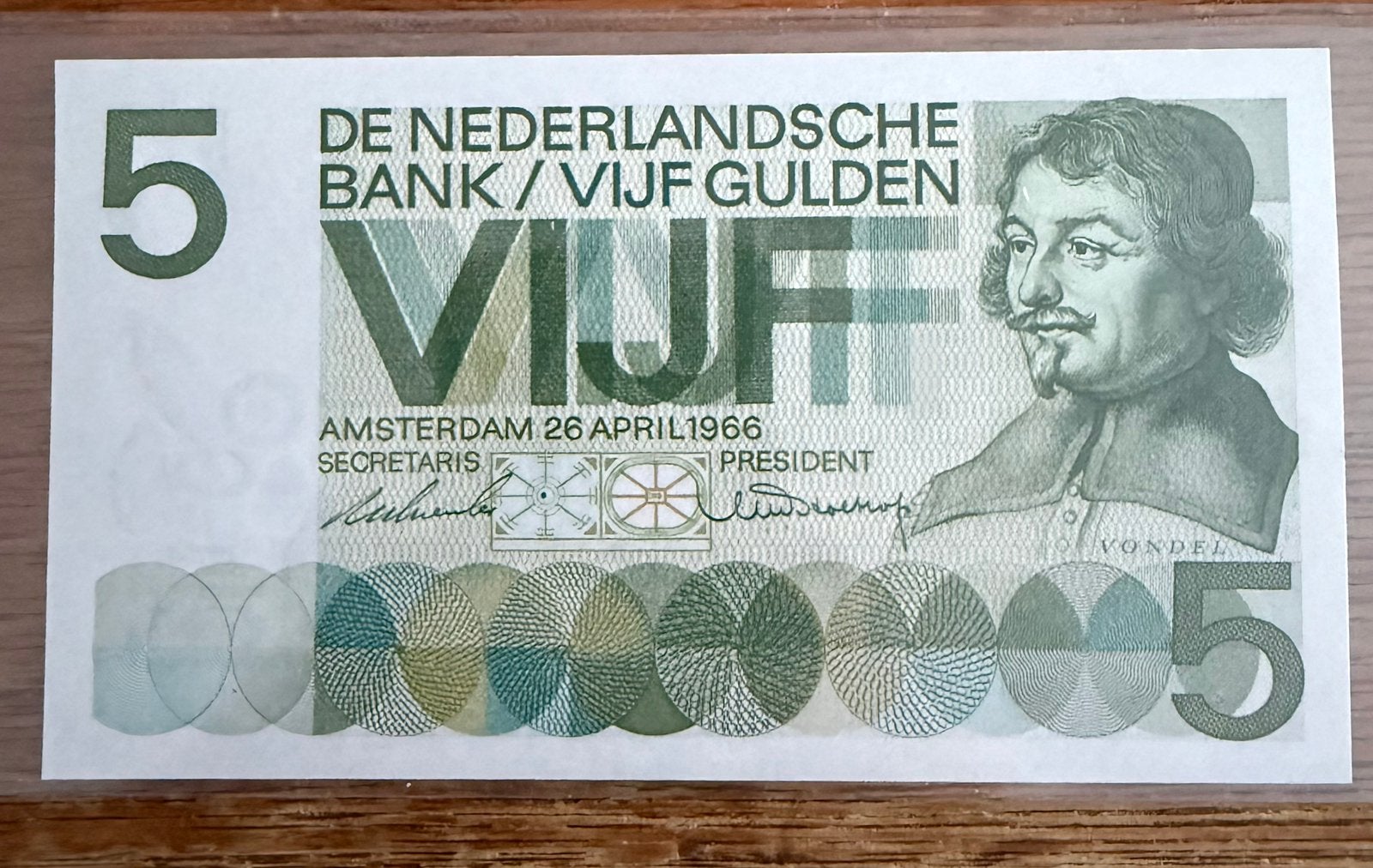 5 g Vondel 1966, UNC, invulserie 4ZU037103 !!!, Postzegels en Munten, Bankbiljetten | Nederland, Ophalen of Verzenden, 5 gulden